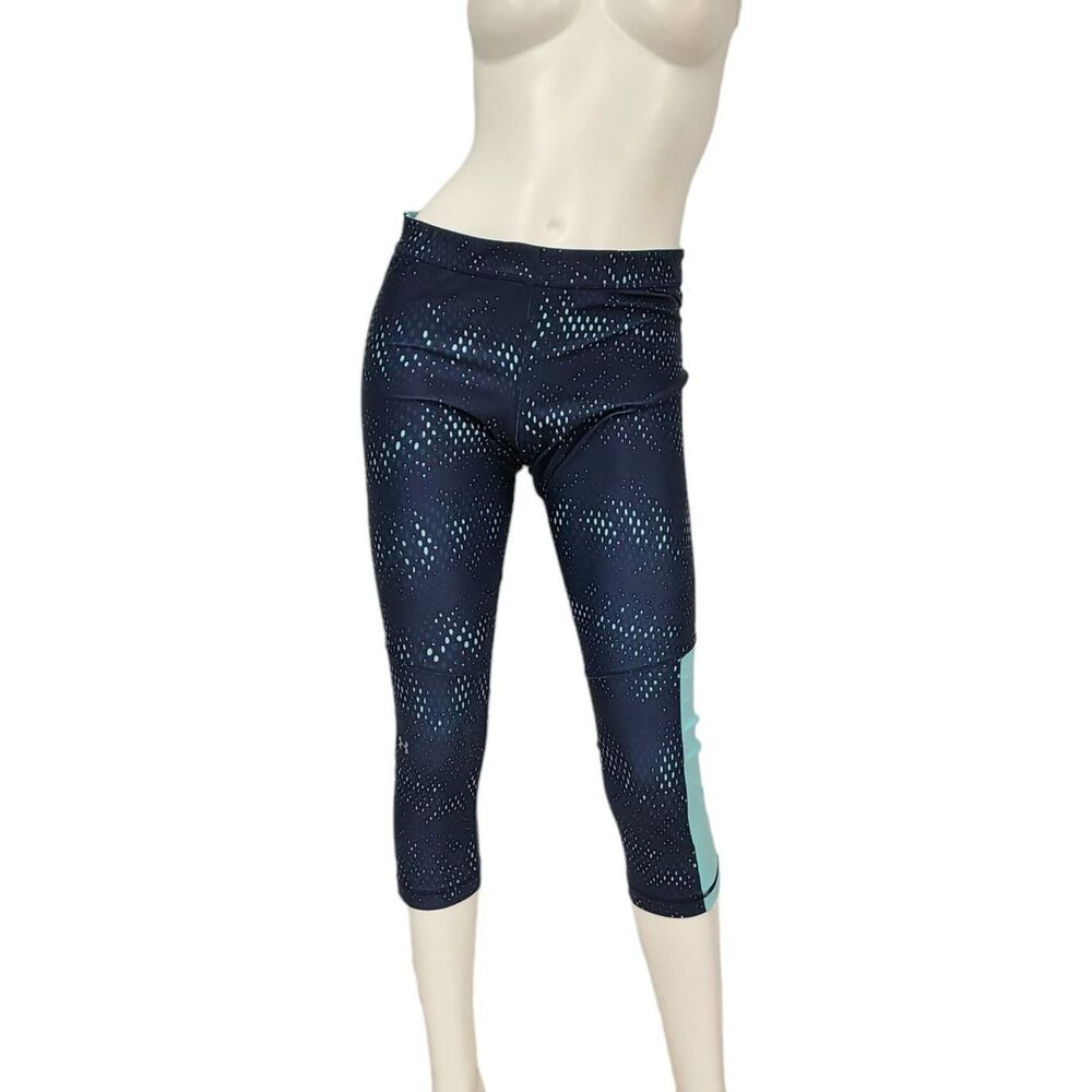 Under Armour Blue Teal Polka Dot Cropped Leggings Womens Size Large